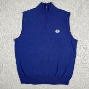 Polo Ralph Lauren Vest Mens Medium Blue 100% Merino Wool 1/4 Zip Golf Pullover